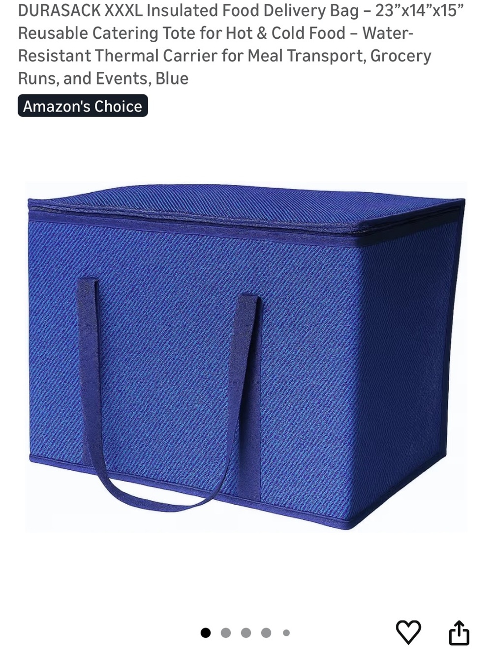 Blue Insulated Food Delivery Bag - Reusable Thermal Tote